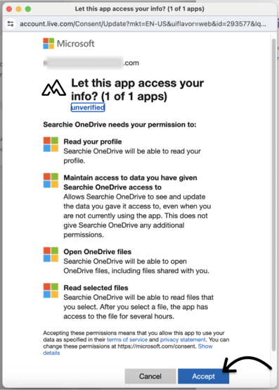 Accept OneDrive permissions