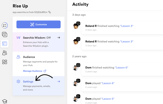 Access you Hub Settings