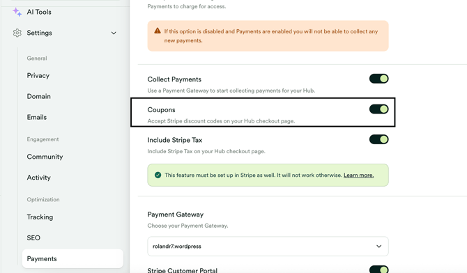 Activate coupons on the Hub