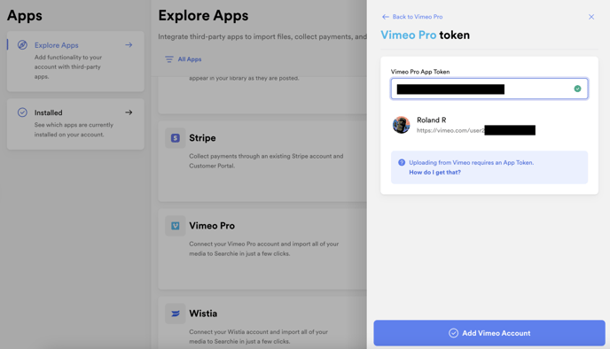 Add Vimeo Account