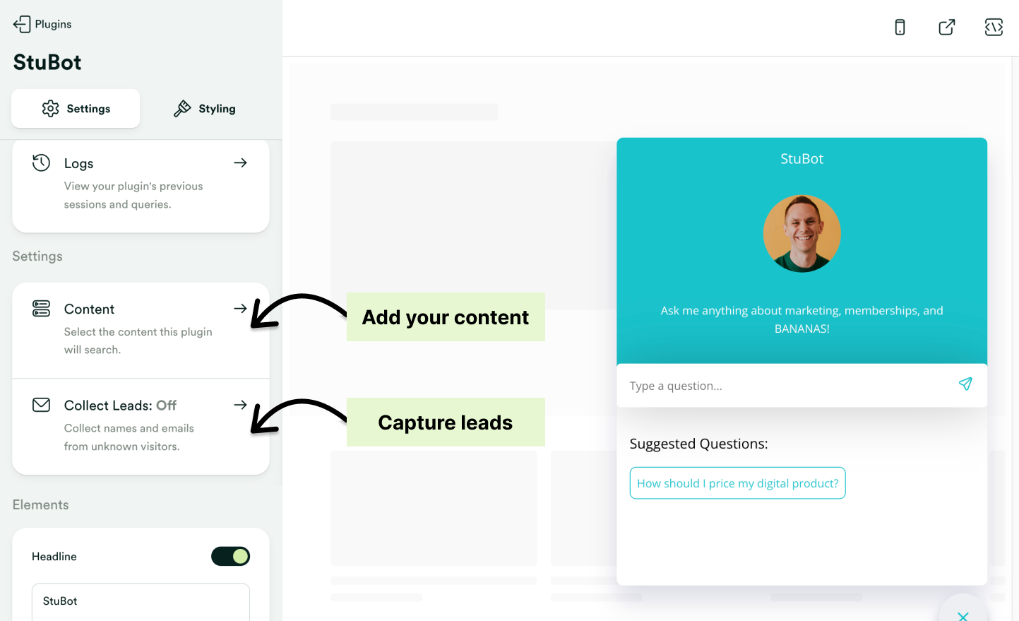 Create an AI chatbot trained on your content