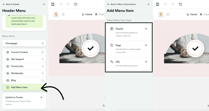 Add menu item and select item type