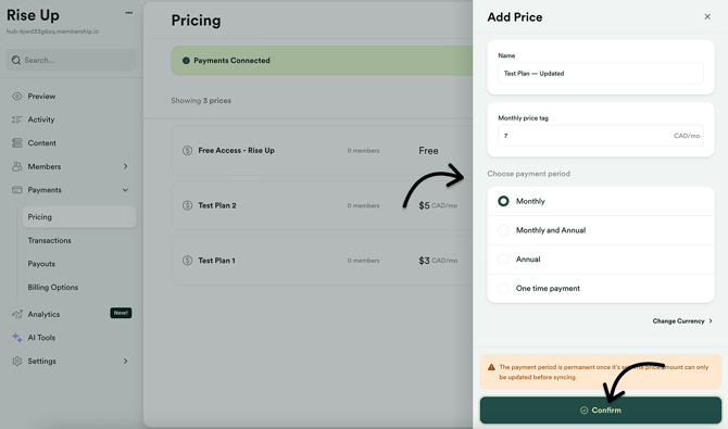 Add price details and confirm
