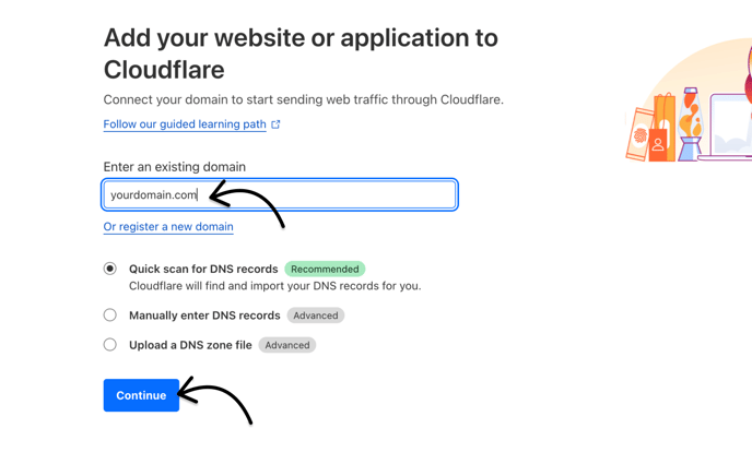 Add website or application to Cloudflare