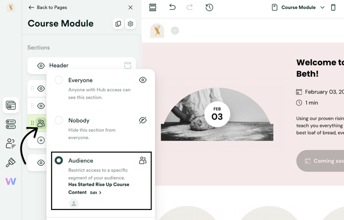 Attach audience segment to section