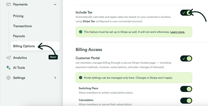Billing Options - Include Stripe Tax