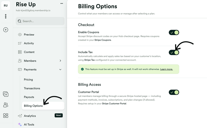 Billing Options - Include Tax