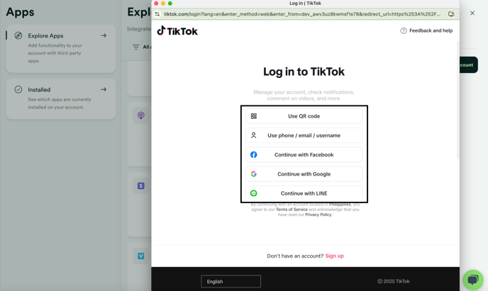 Choose preferred TikTok sign in method