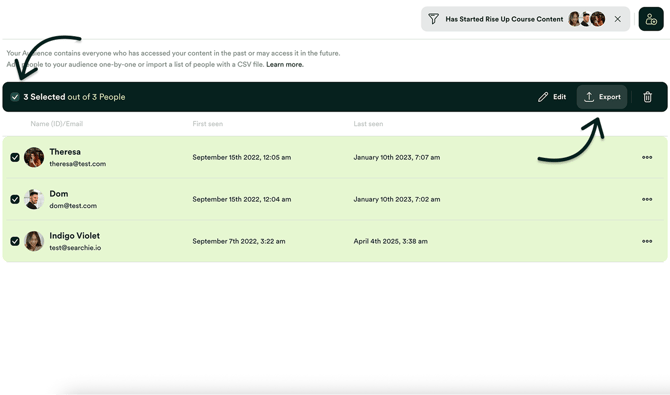 Choose segmented contacts list and export