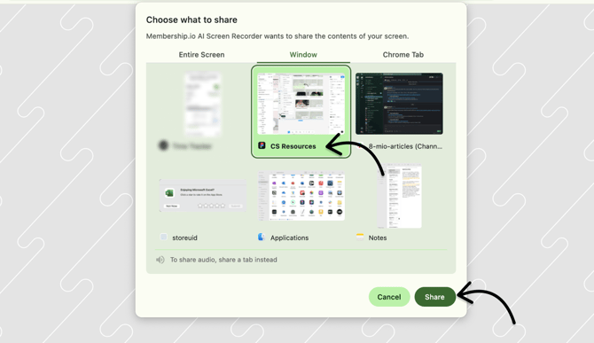 Choose the screen to share
