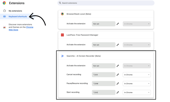 Chrome extension keyboard shortcuts