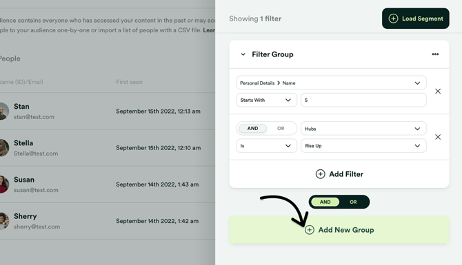 Click Add New Group under filter options