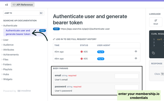 Click Authenticate User and enter your credentials