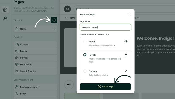 Click Create page and configure