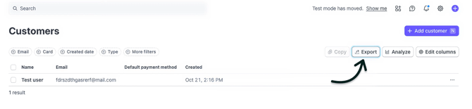 Click Export in Stripes Customer page