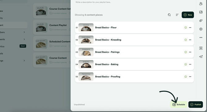 Click Schedule inside unpublished playlist
