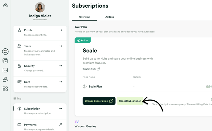 Click cancel subscription