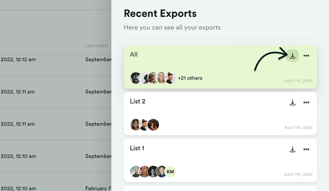 Click the download button for recent exports