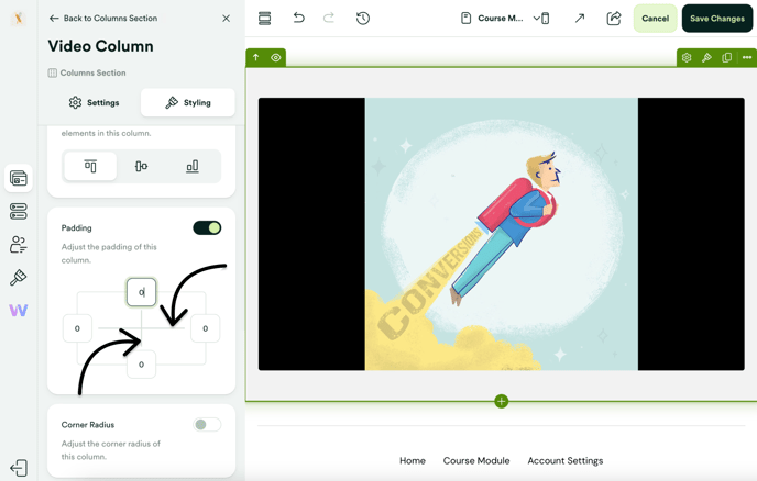 Click the line to sync padding values