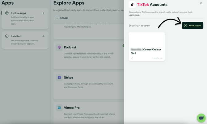 Click to add a new tiktok account