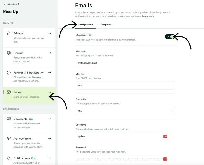 Configure custom smtp host