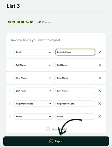 Configure export details and proceed