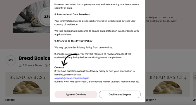 Contact info in policy