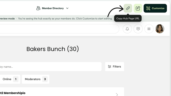 Copy the Member Directory Hub page URL