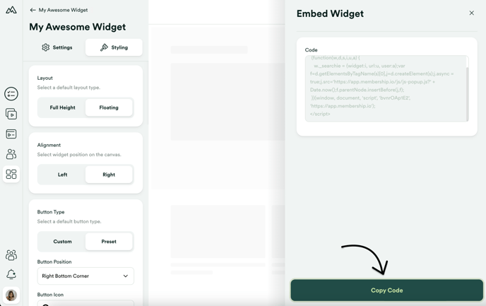 Copy the embed widget code