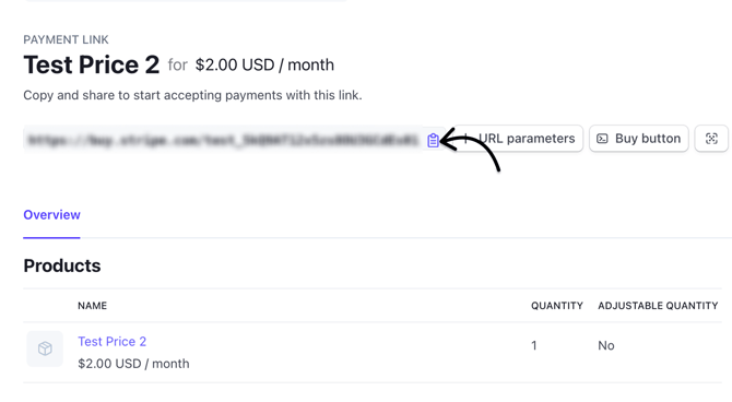 Copy the payment link created