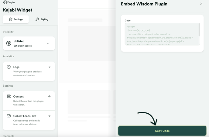 Copy the widget embed code