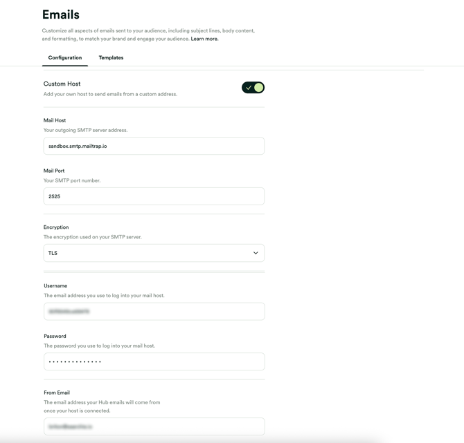 Email SMTP config