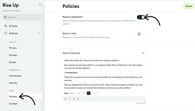 Enable Require agreement