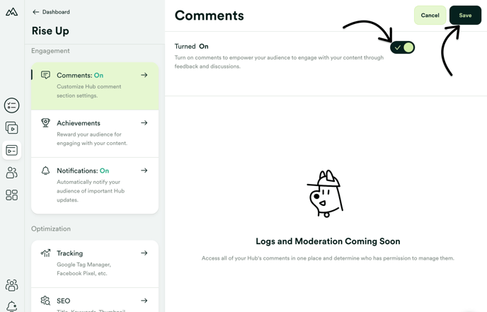 Enable hub commenting