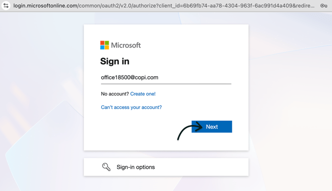 Enter MS account and click Next
