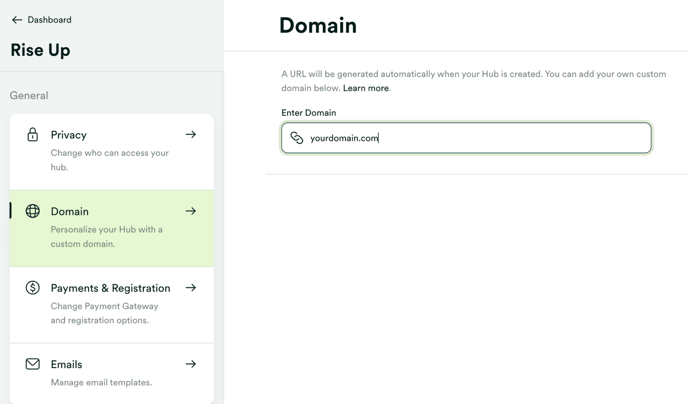 Enter your domain on the Hub