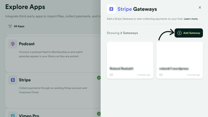 Explore Apps - Stripe - Add gateway