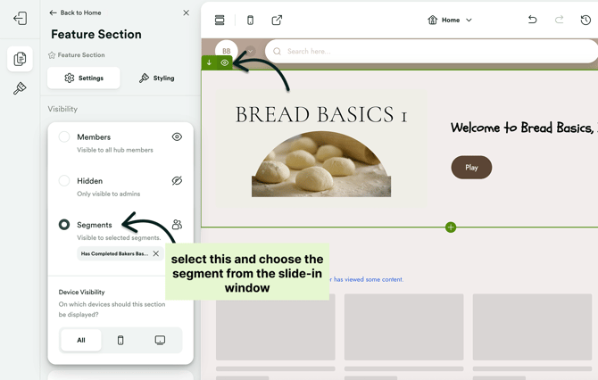 Eye icon - segment selection