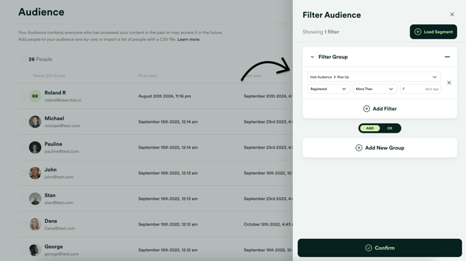 Filter Audience based on Registered date