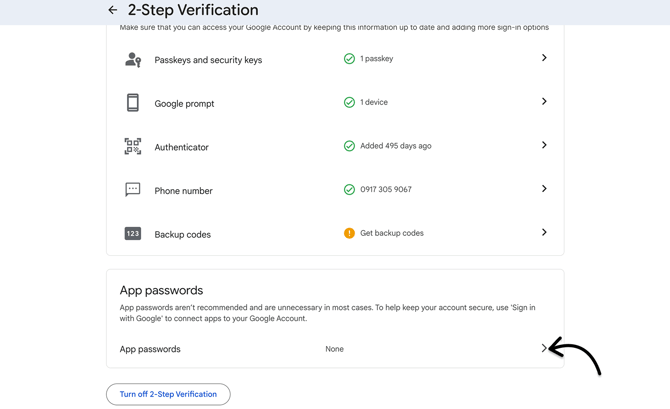 Go to App Passwords