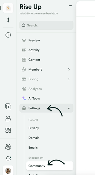 Go to Hub Settings - Community