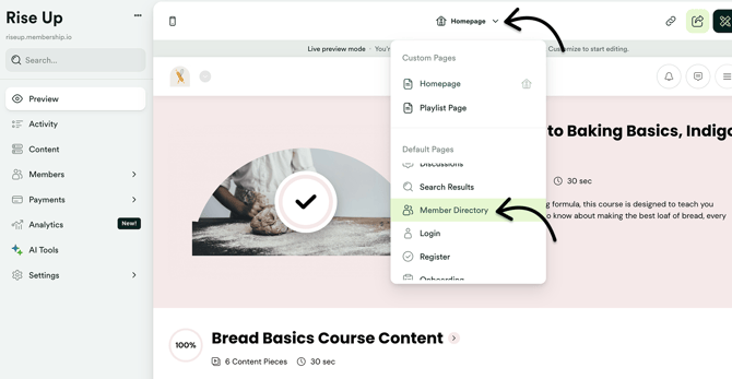 Go to Member Directory from Hub dashboard