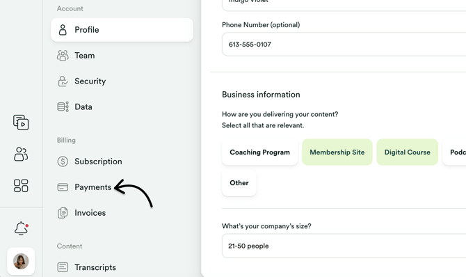 Go to Payments setting