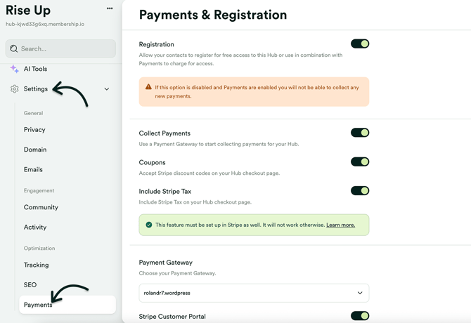 Go to Settings and then Payments