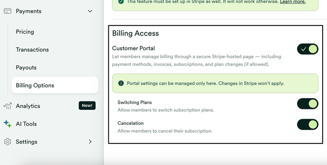 Hub Billing Access settings
