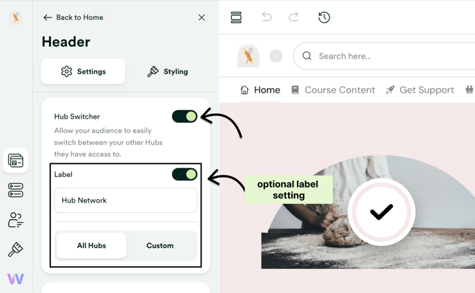 Hub switcher and label setting