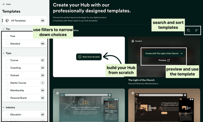 Hub templates UI