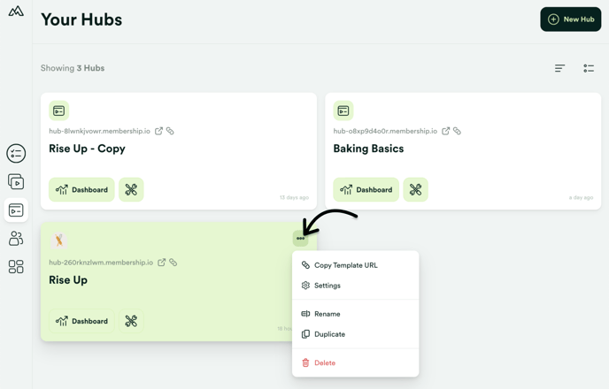 Hub three-dot menu button