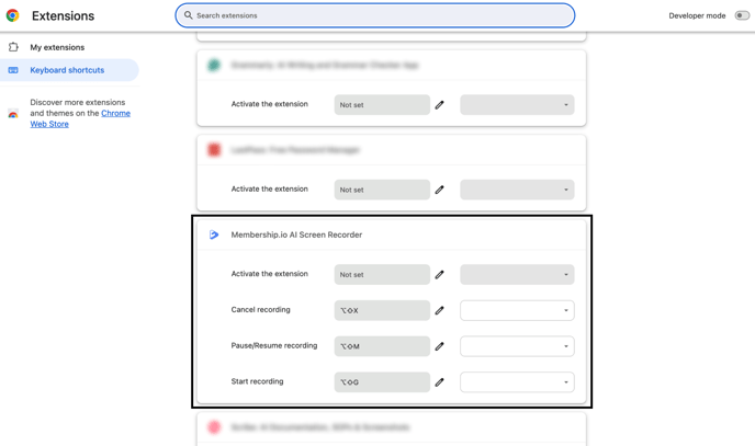 MIO Chrome keyboard shortcuts