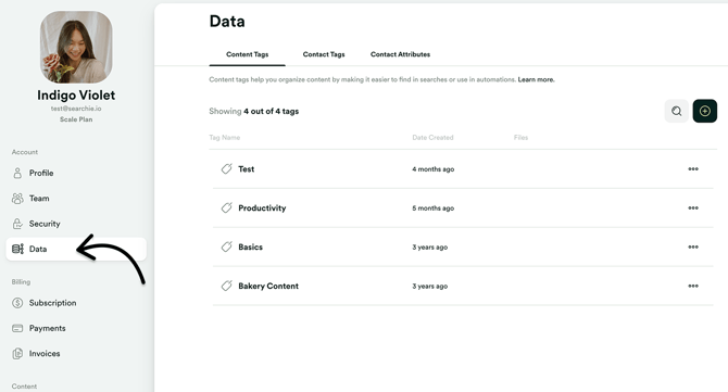 Main settings - Data